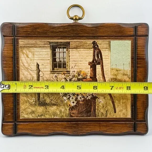 Vintage Rustic Barn Print Daisy Flowers – Wooden Frame Farmhouse MCM Decor - Picture 11 of 11